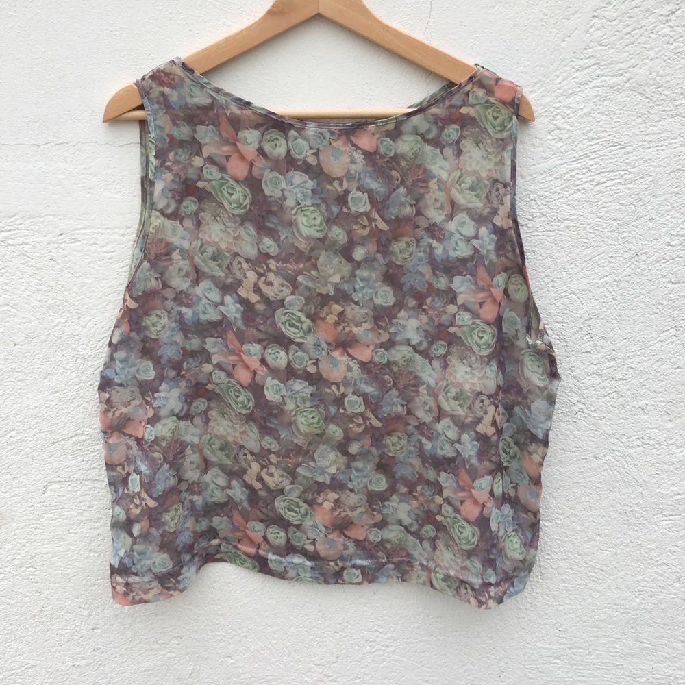Semi-sheer floral/rose print boxy ‘90s tank top 2X